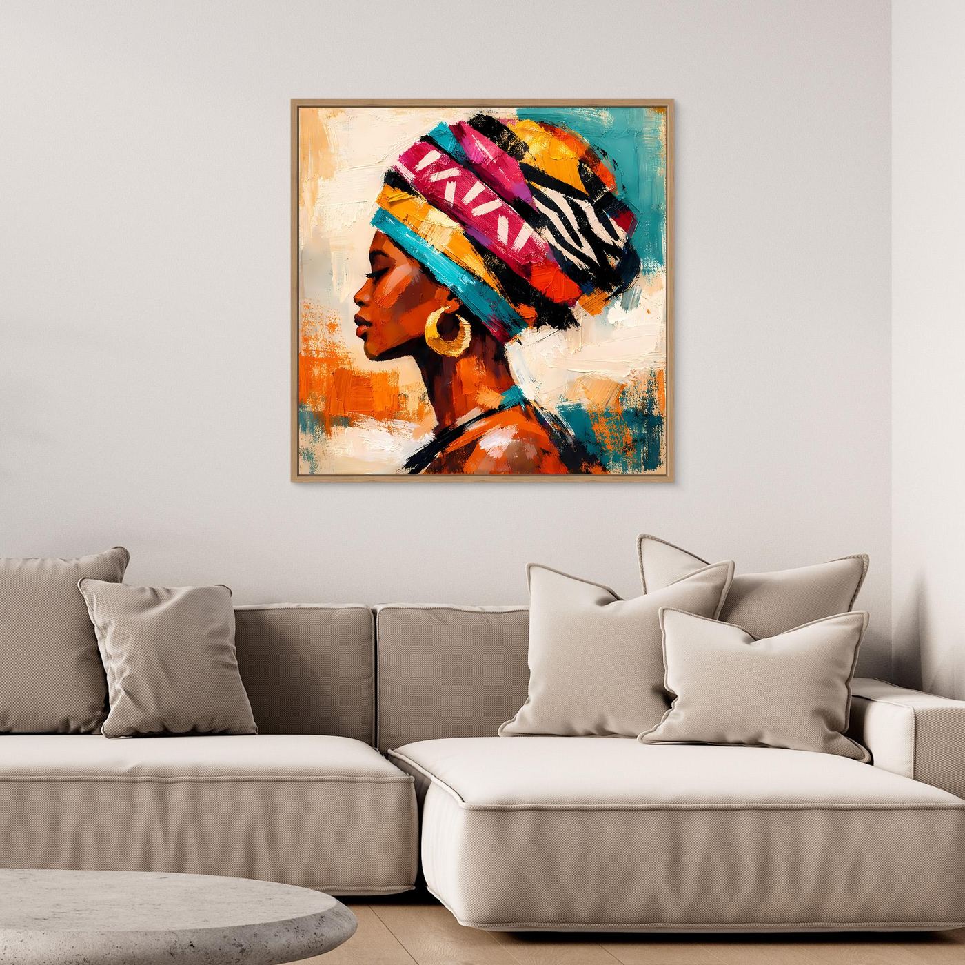Leinwand Afrikanische Schönheit mit Kopftuch | Abstraktes Modern Art Porträt Wandbild