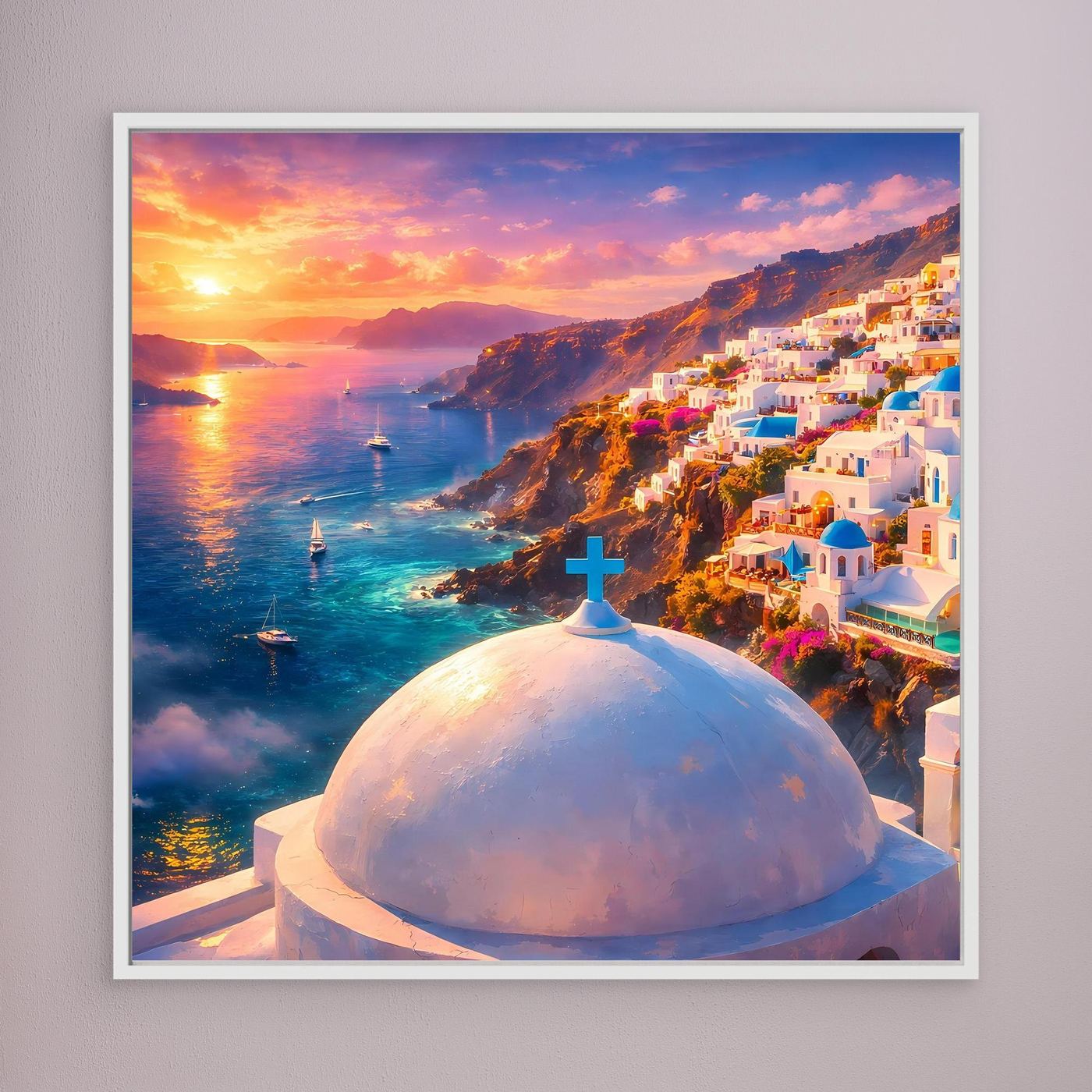 Leinwandbild Traumhaftes Santorini bei Sonnenuntergang | Maritimes Urlaubsflair