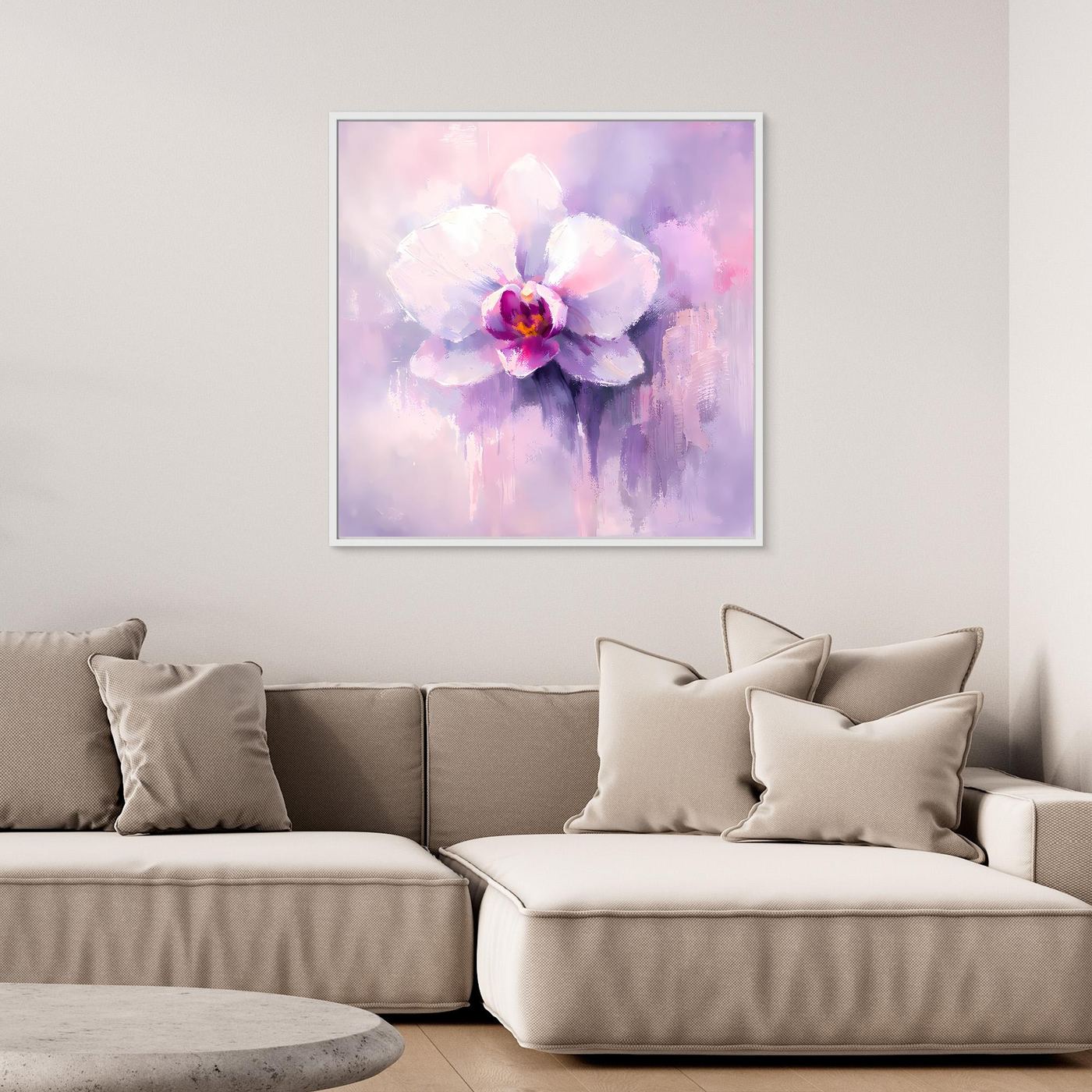 Leinwand Abstraktes Orchideen Blütenbild | Modernes Wandbild Weiß Violett Pink