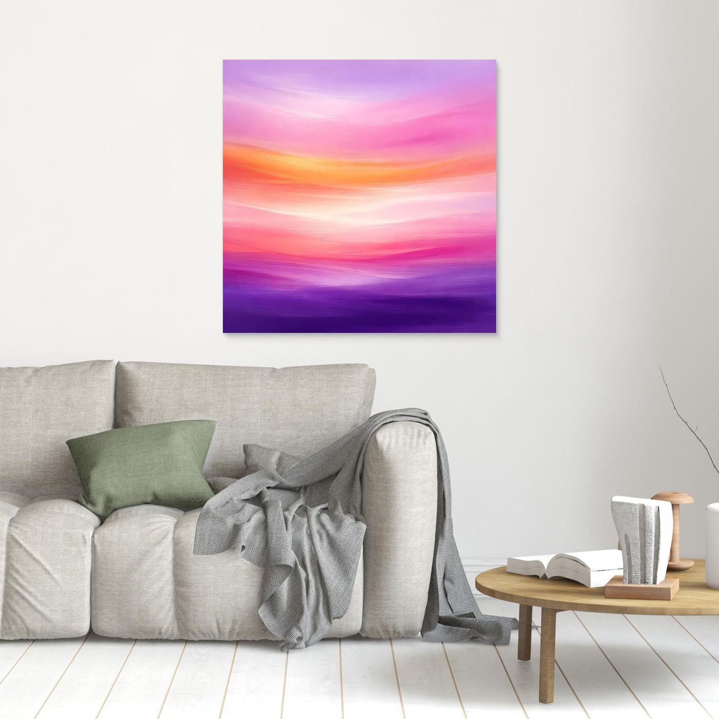 Leinwandbild mit abstraktem Abendrot in Rosa, Pink und Violett, kompakte horizontale Verläufe