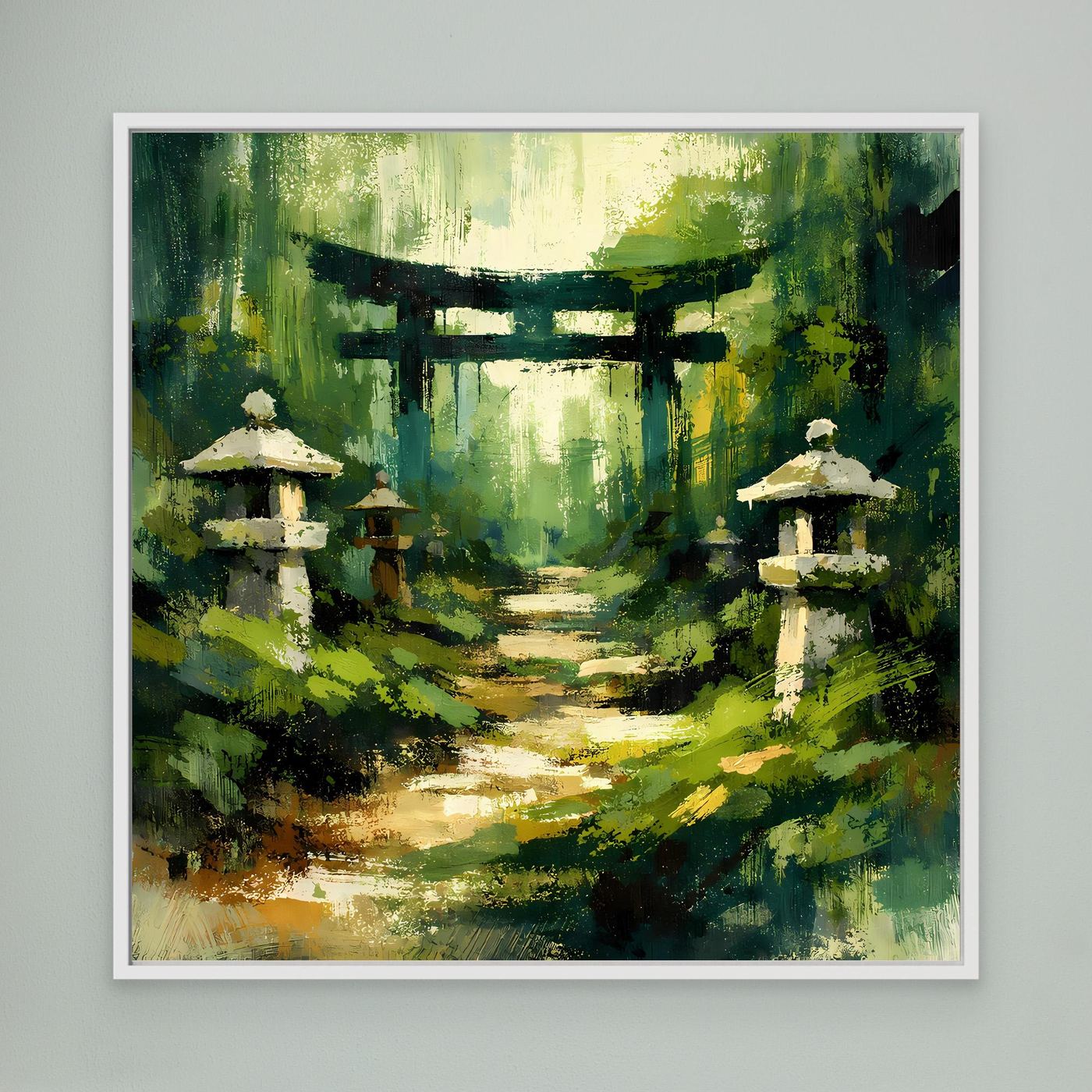 Leinwand Mystischer Torii-Pfad im Wald | Traditionelles Japan-Wandbild auf echter Leinwand