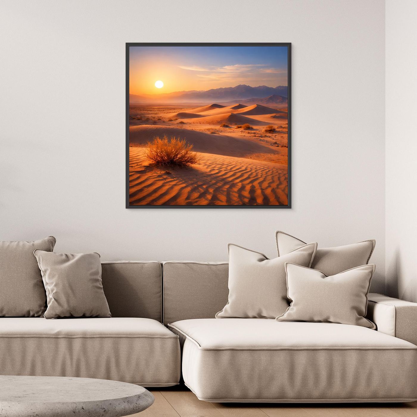 Leinwand Goldener Sonnenuntergang in der Wüste | Modernes Dünen-Landschaft Wandbild