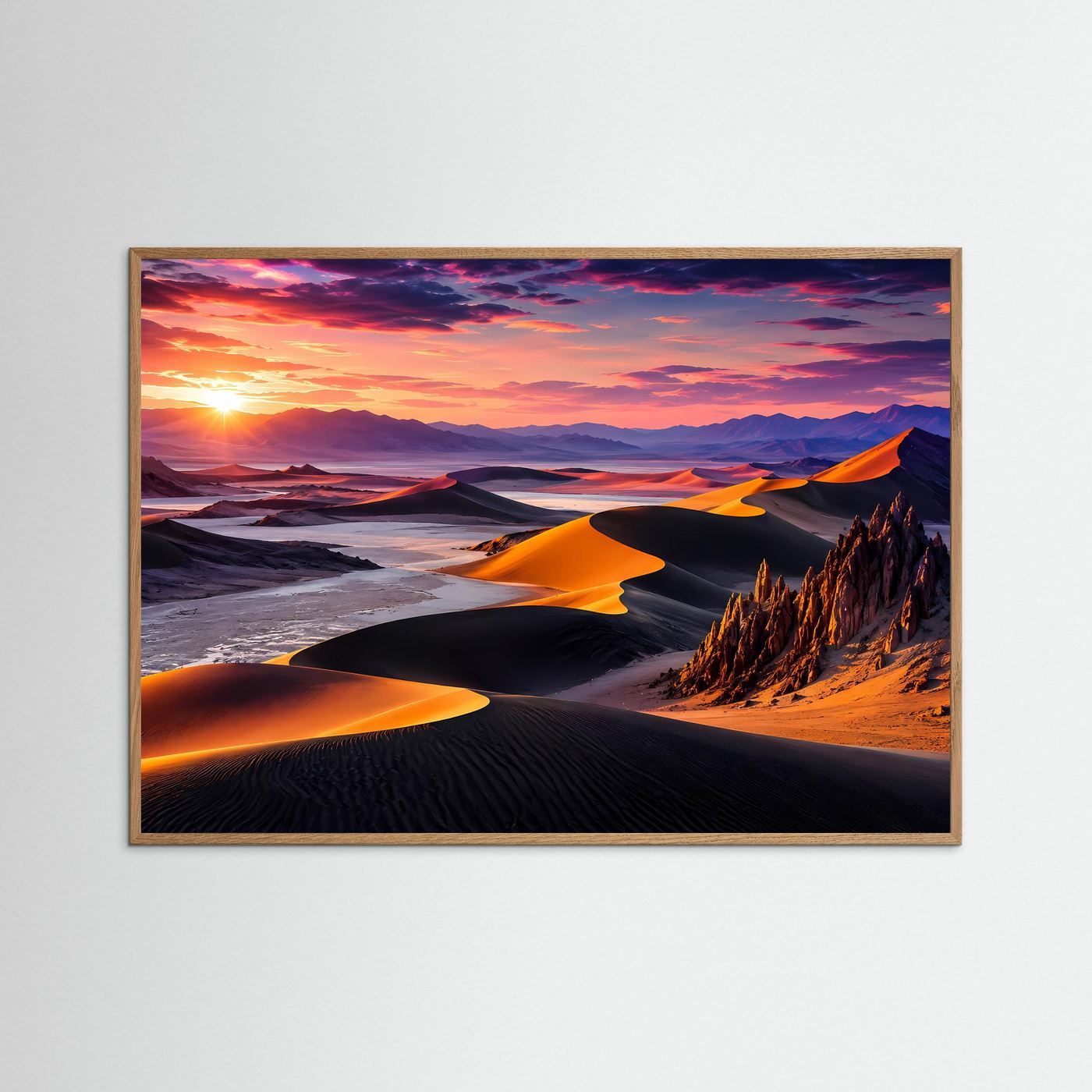 Wüstenlandschaft Poster | Goldene Sanddünen bei Sonnenuntergang | Moderne Natur Wandkunst | Panorama Wüste | Fine Art Landschaft | Premium Wandbild