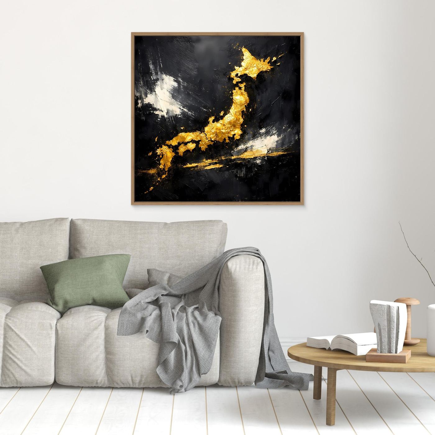 Leinwand Elegante Japan-Karte in Gold & Schwarz | Modernes Abstraktes Wandbild