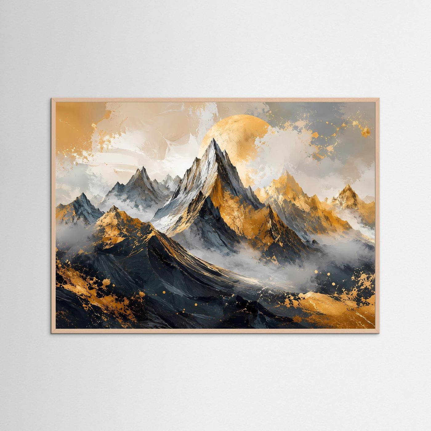 Goldene Berglandschaft Poster | Abstrakte Berge Wandbild | Moderne Fine Art | Luxus Landschaft Kunst | Panorama Leinwand