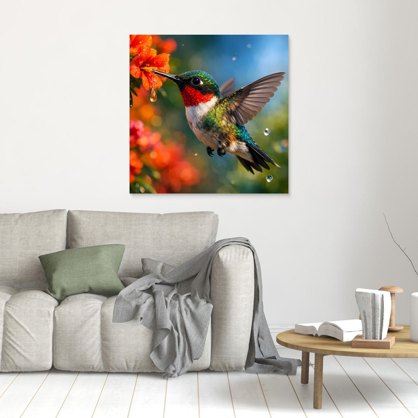 Leinwand Kolibri im Blütenrausch | Farbenfrohes Vogel Natur Wandbild