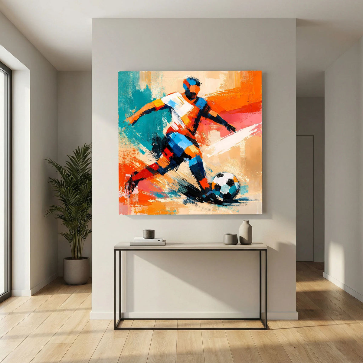 Leinwand Dynamischer Fußballspieler in Aktion | Abstraktes Sport & Fußball Wandbild