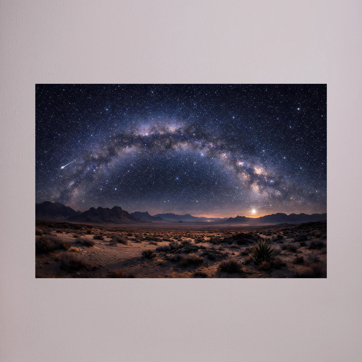 Poster im Querformat: Milchstraße über Wüstenlandschaft mit Sternenhimmel