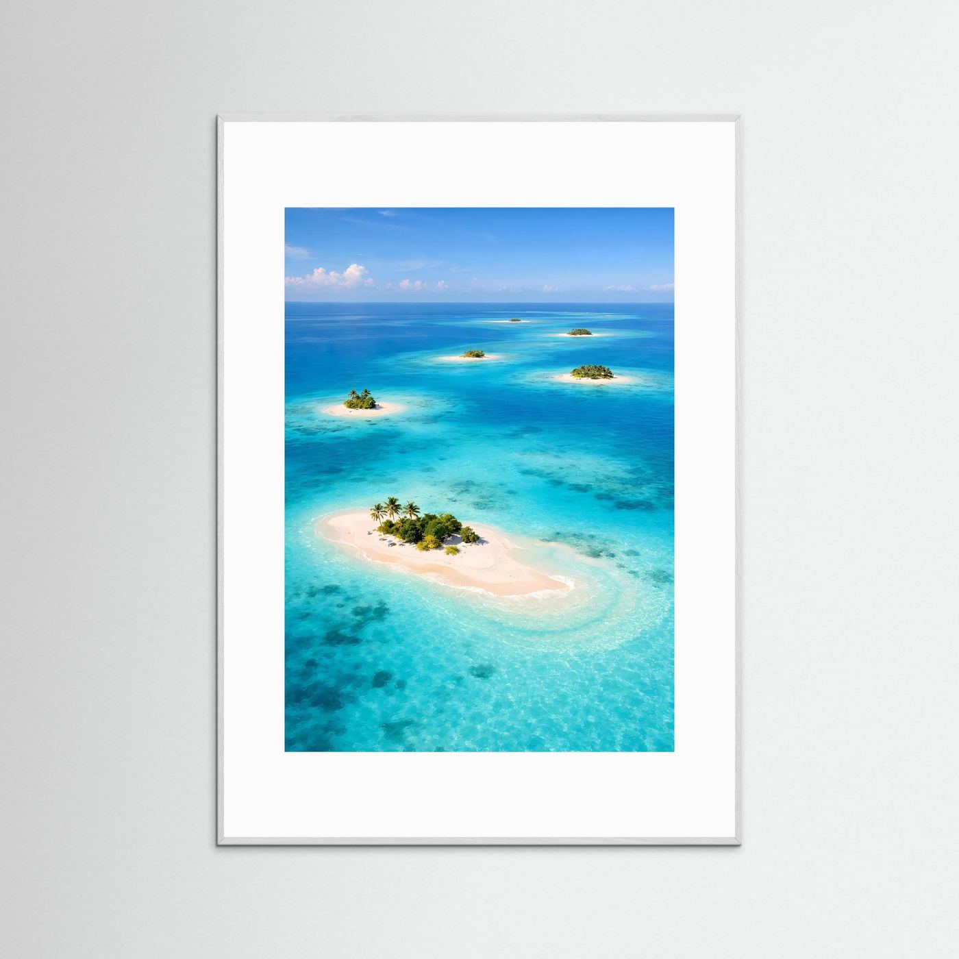 Insel-Wandbild im Ozean mit weißem Rahmen