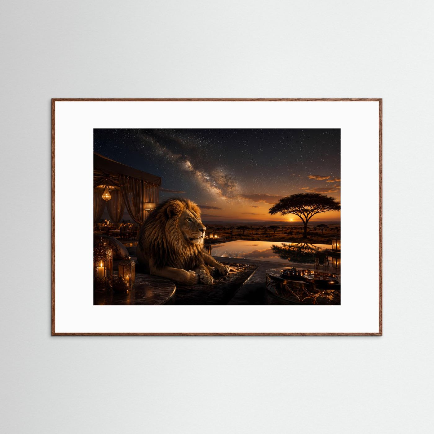 Majestätischer Löwe unter Sternenhimmel | Luxus Safari & Afrika Poster Querformat