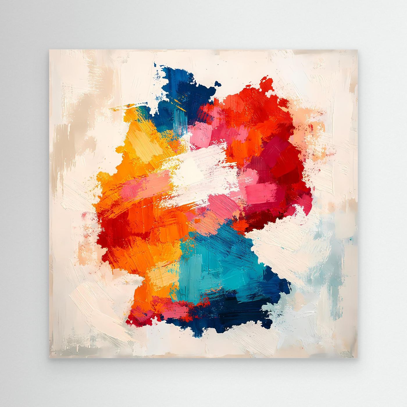 Abstract Germany map canvas wall art, multicolor brushstroke silhouette, unframed