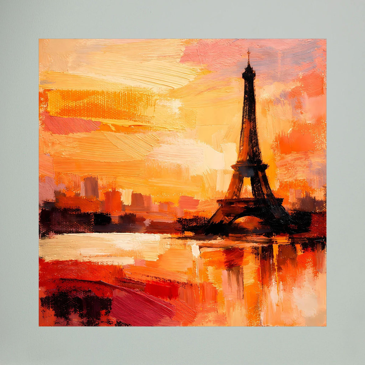 Leinwand Abstraktes Eiffelturm Paris Gemälde | Modernes Romantisches Wandbild Sonnenuntergang