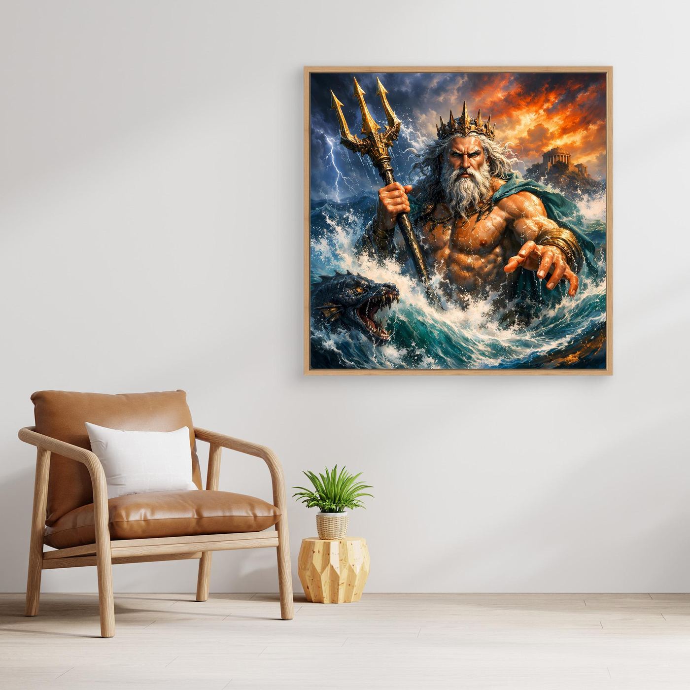 Leinwand Monumentaler Poseidon im Wellenrausch | Mythisches Meeresgott Wandbild