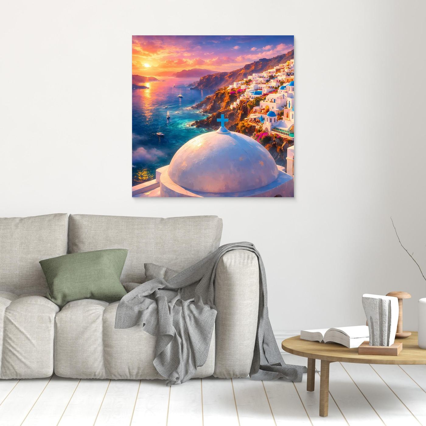 Leinwandbild Traumhaftes Santorini bei Sonnenuntergang | Maritimes Urlaubsflair