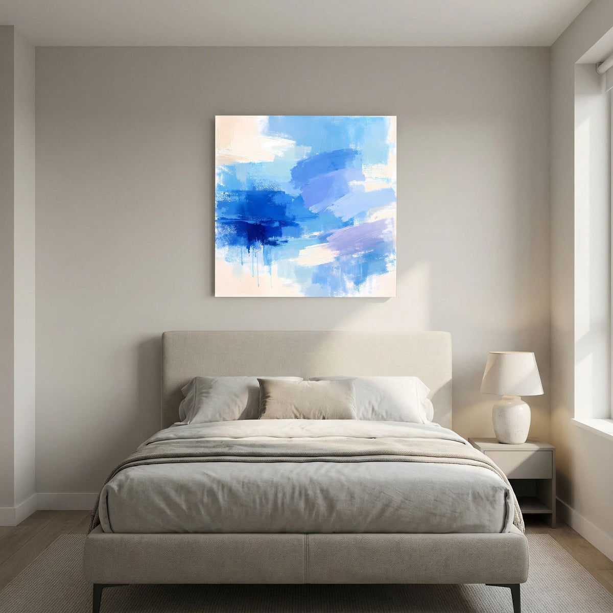 Leinwand Abstrakte Blaue Pinselstriche | Modernes Minimalistisches Wandbild Meer