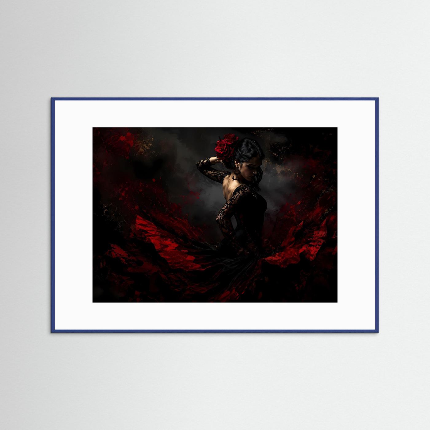 Feurige Flamenco-Tänzerin in Rot und Schwarz | Ausdrucksstarkes Kunst-Poster Hochformat