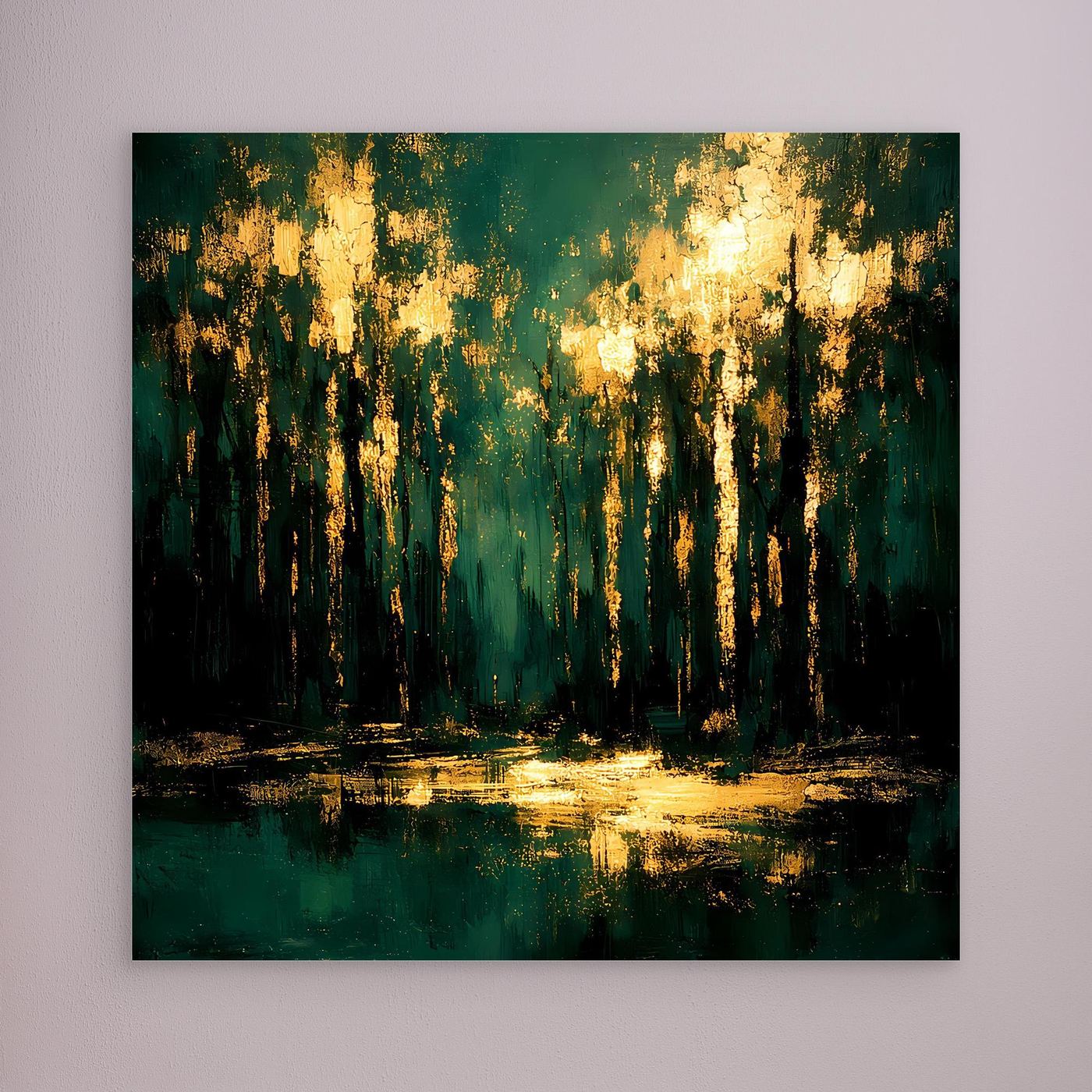Leinwand Mystischer Wald im Abendlicht | Abstraktes Natur Wandbild Moderne Kunst
