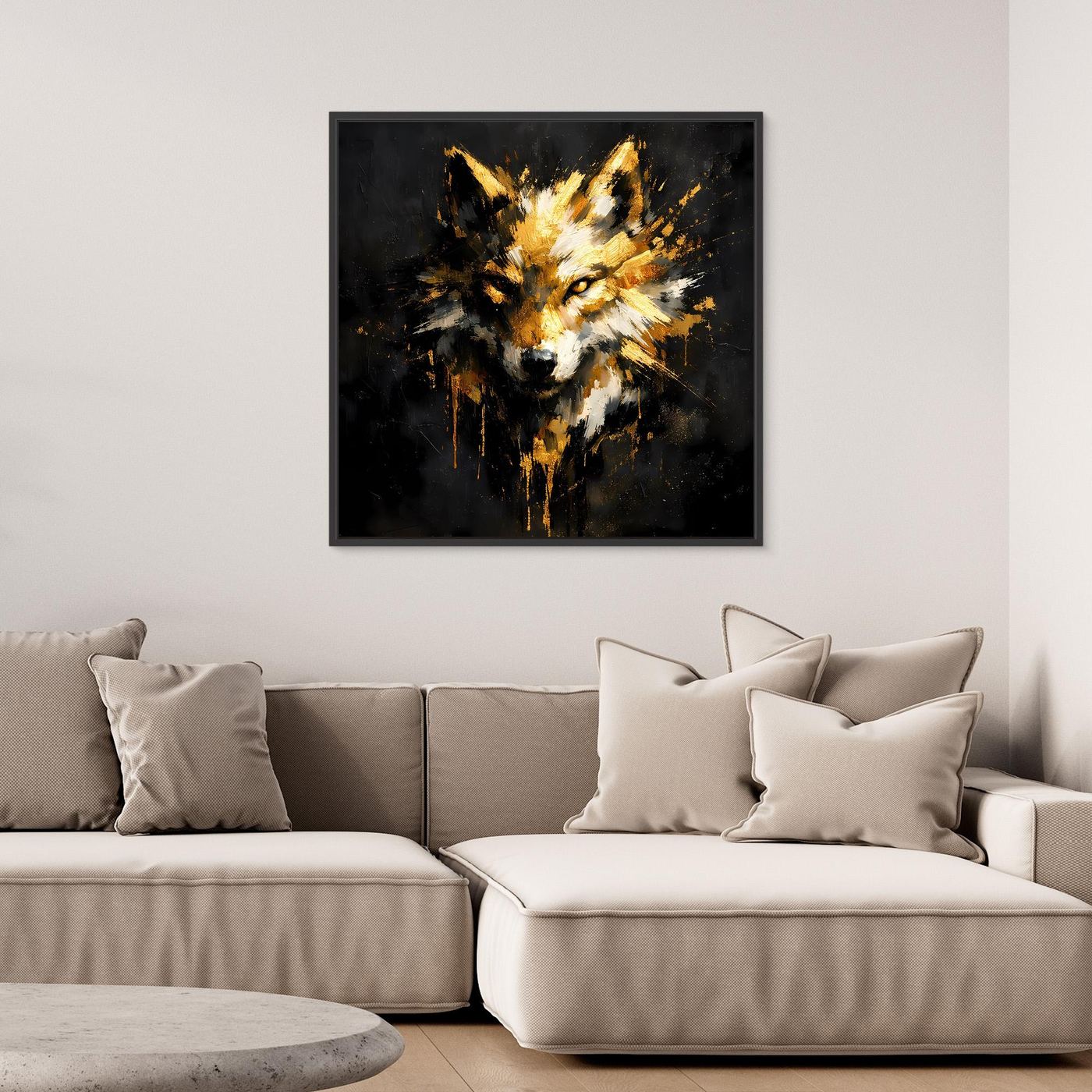 Leinwand Goldener Wolfskopf | Abstraktes Wildtier Wandbild Modern