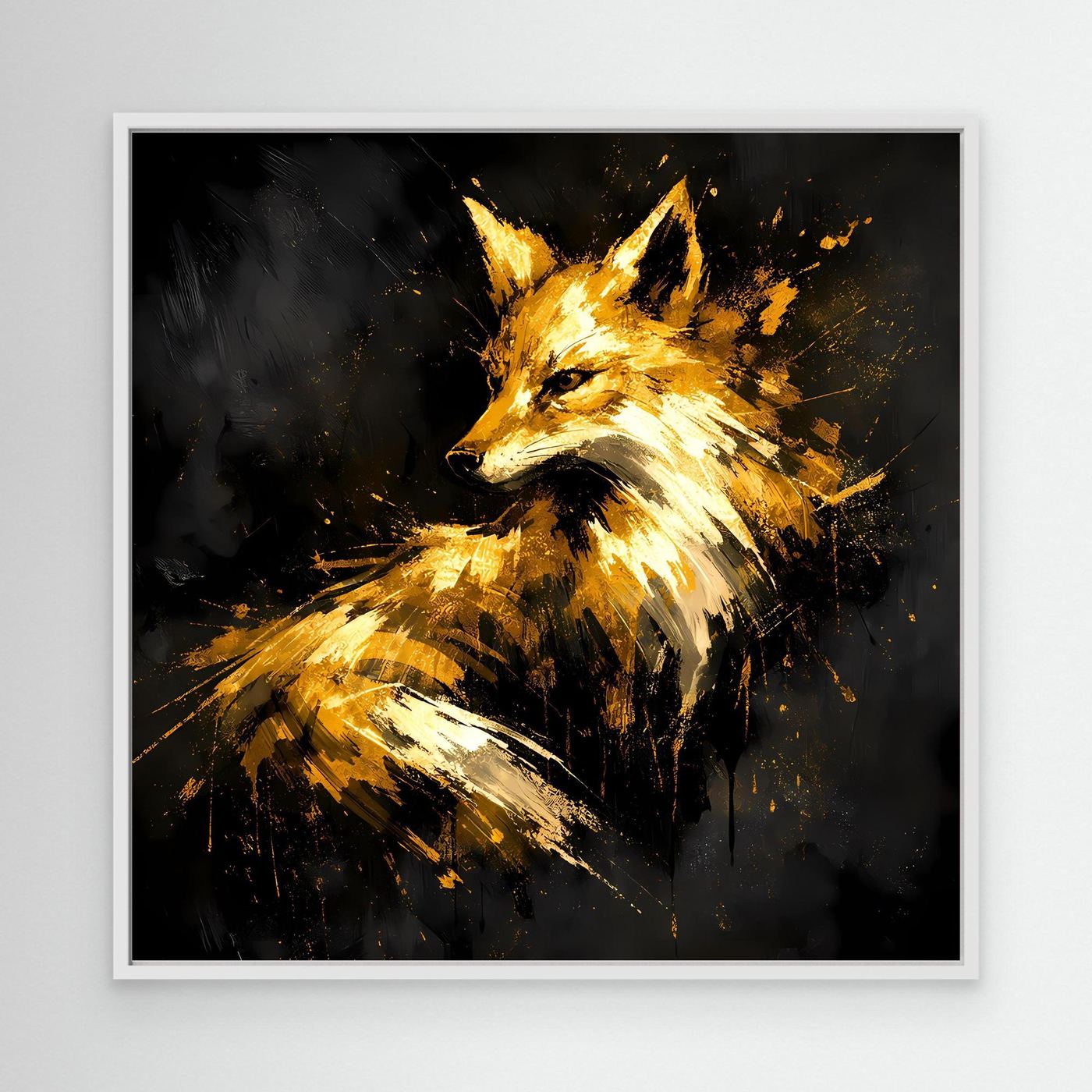 Leinwand Majestätischer Fuchs in Gold und Schwarz | Modernes Abstraktes Wildtier Wandbild