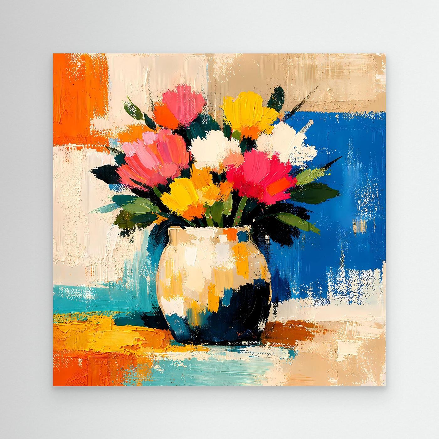 Unframed canvas wall art of colorful bouquet in a vase, abstract brushstrokes
