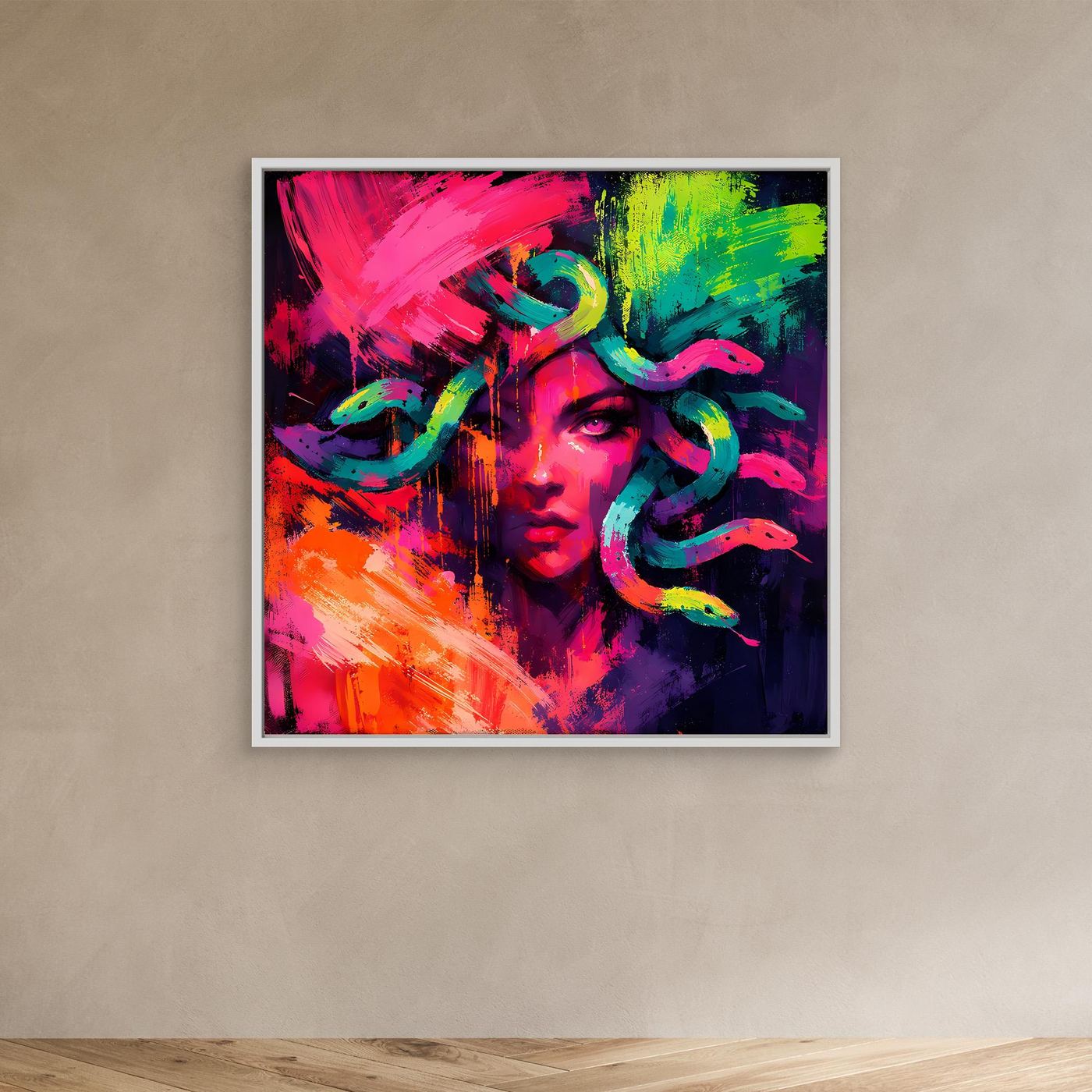 Leinwandbild Abstrakte Medusa im Neon-Stil | Moderner Mythos