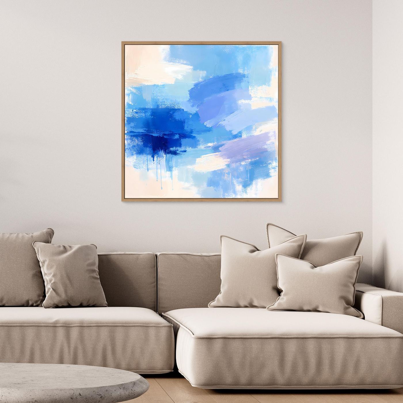 Leinwand Abstrakte Blaue Pinselstriche | Modernes Minimalistisches Wandbild Meer