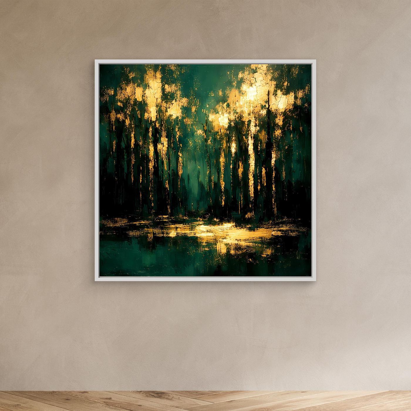 Leinwand Mystischer Wald im Abendlicht | Abstraktes Natur Wandbild Moderne Kunst