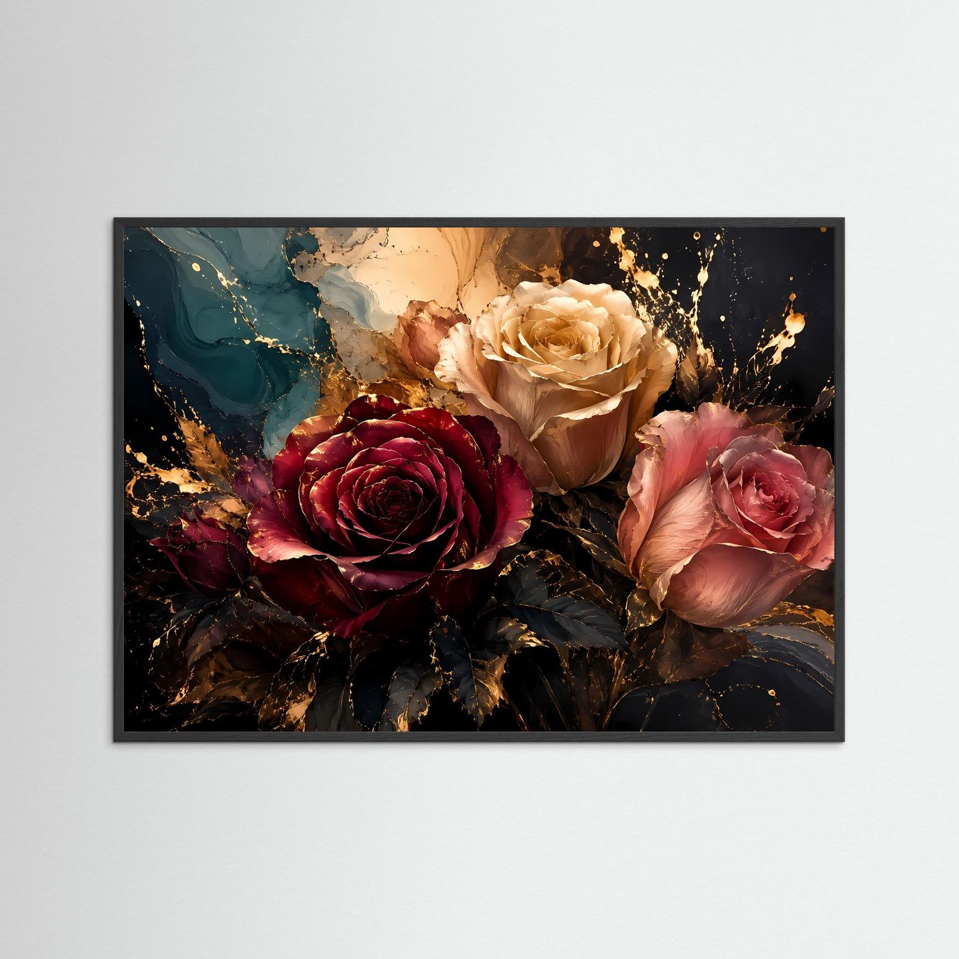 Elegante Rosen mit Goldakzenten | Modernes Blumen & Natur Poster im Querformat