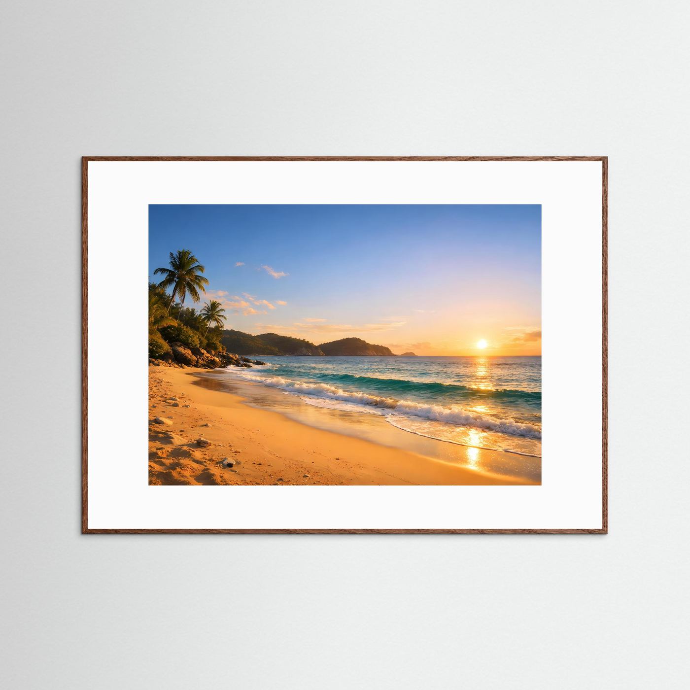 Tropischer Sonnenuntergang am Strand | Palmen & Ozean Poster Querformat