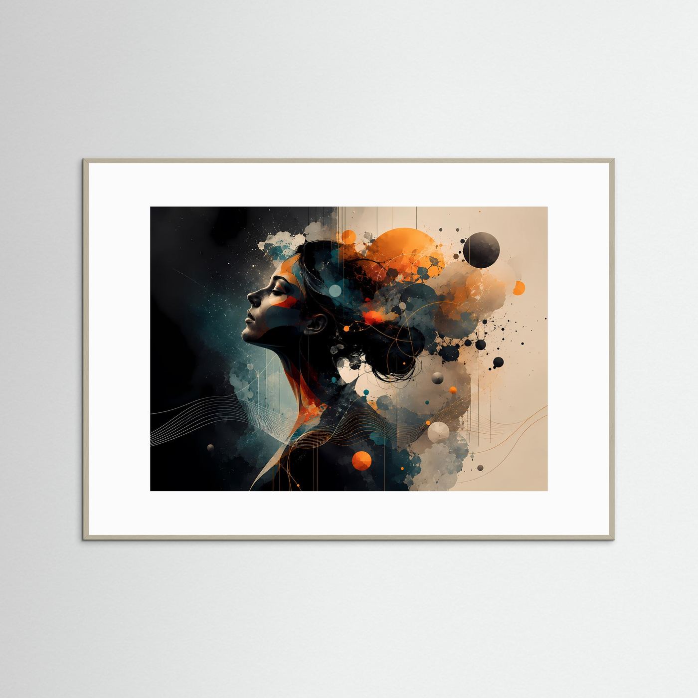 Abstraktes Frauengesicht Poster | Moderne Portrait Kunst | Surreale Frauenkunst | Geometrische Wanddekoration | Elegante Leinwand mit Goldakzenten - Copy