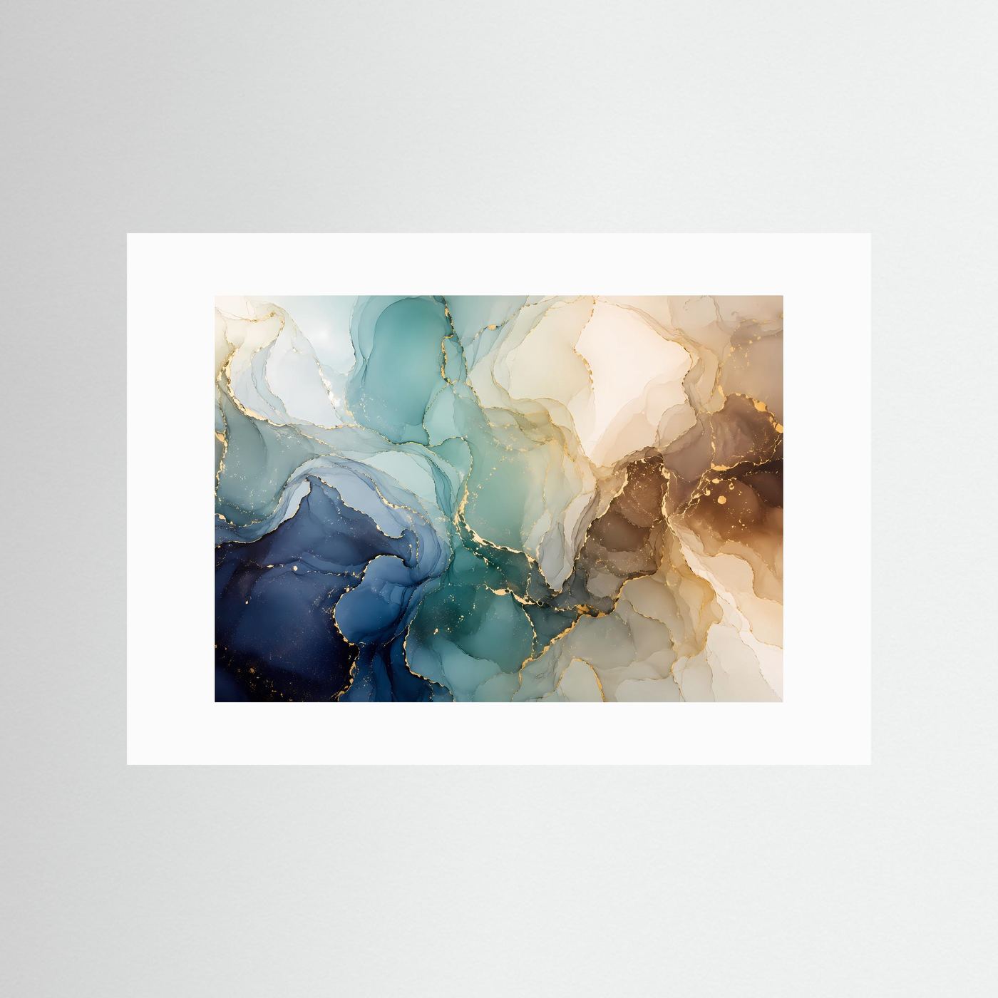 Abstrakte Alcohol Ink Poster | Blau Gold Wandkunst | Moderne Marmor Textur | Elegante Fluid Art | Luxuriöse Leinwand