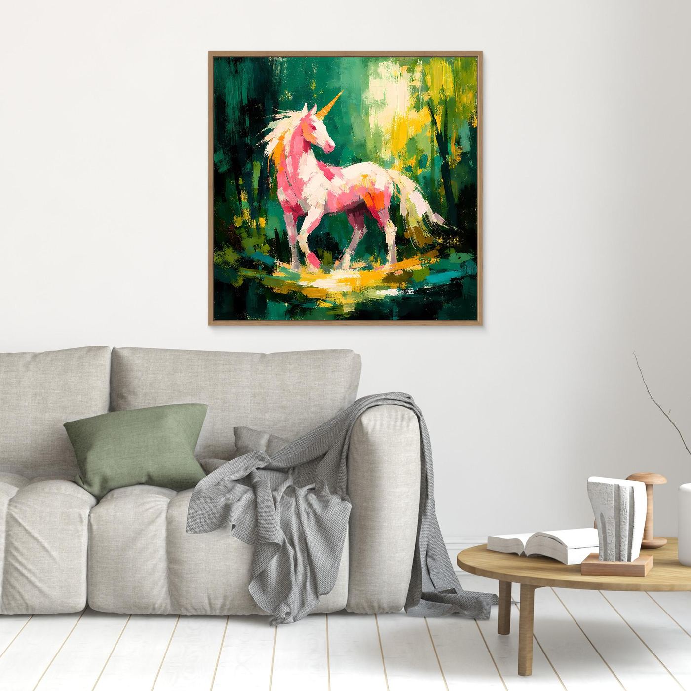 Leinwand Anmutiges Einhorn im Zauberwald | Abstraktes Fantasy & Natur Wandbild