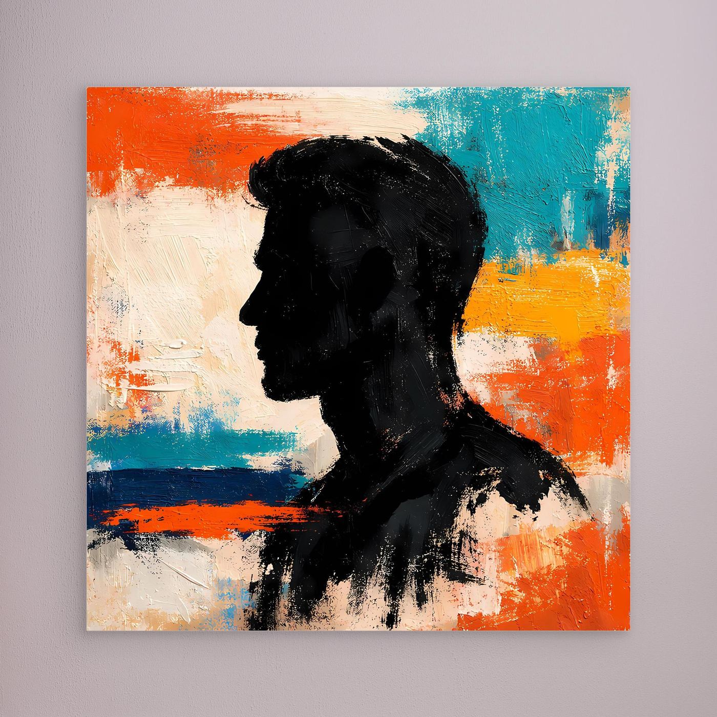 Abstract men silhouette canvas wall art, no visible frame