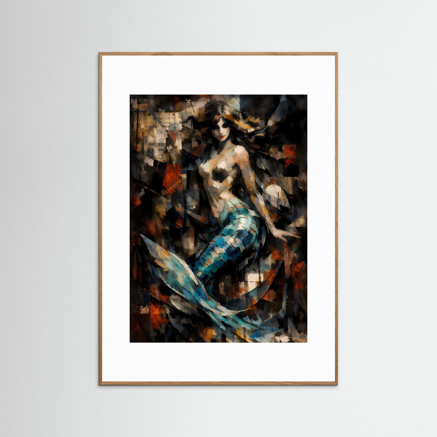 Die Magie des Ozeans | Luxuriöses Meerjungfrauen Poster in Teal, Gold & Dunkelblau | Abstraktes Kunstposter Hochformat