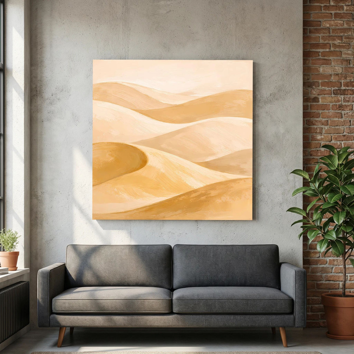 Quadratisches Leinwand-Wandbild: abstrakte beige-goldene Sanddünen mit weichen Farbverläufen