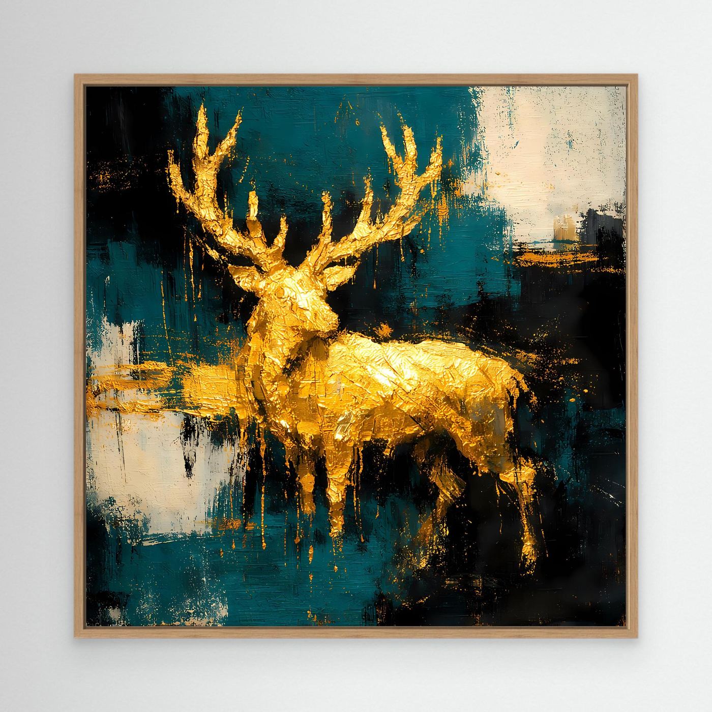 Leinwand Goldener Hirsch in abstrakter Landschaft | Modernes Edel-Tier Wandbild