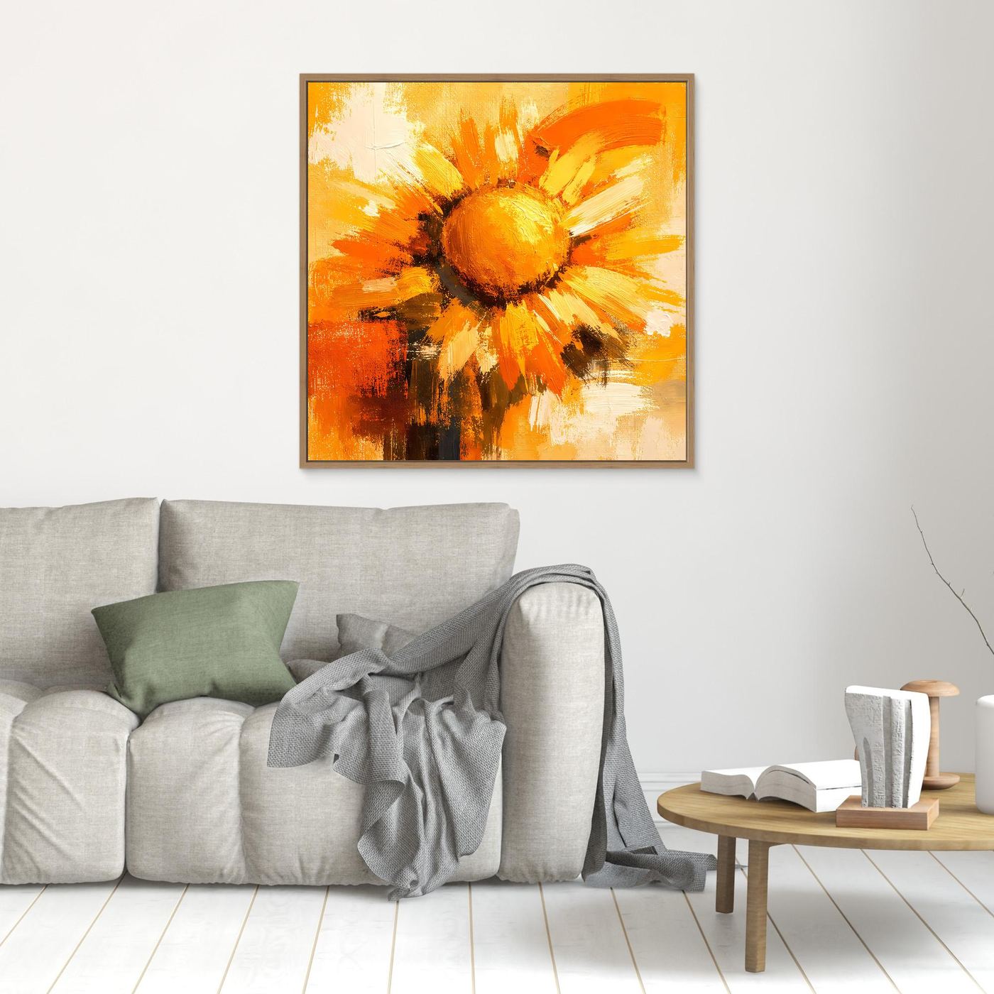 Leinwand Abstraktes Sonnenblumen Gemälde | Modernes Florales Wandbild Gelb Orange