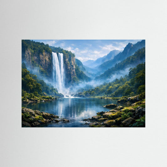 Poster Majestätischer Wasserfall im Bergwald | Idyllisches Natur Wunder Wandbild