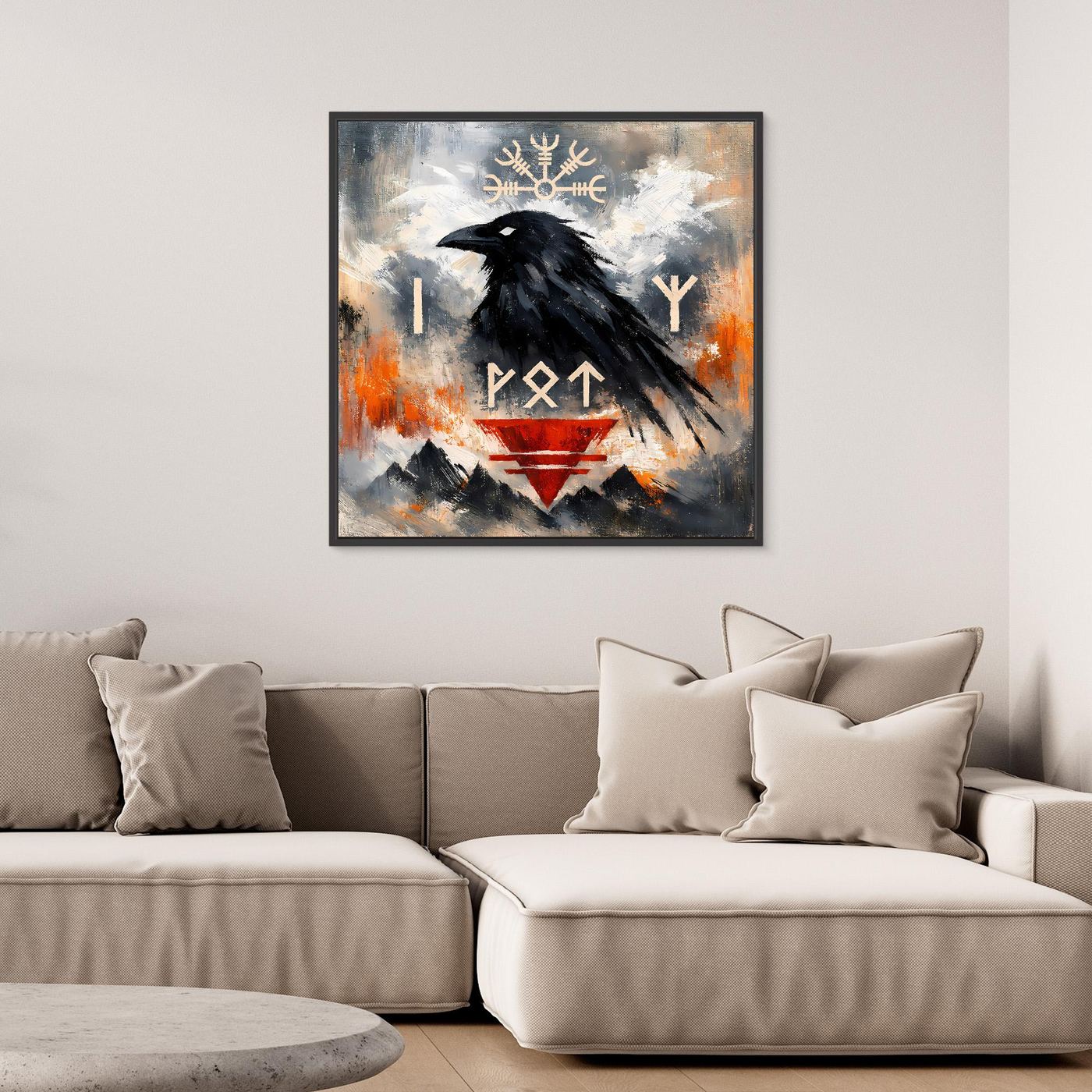 Leinwand Odin's Rabe | Wikinger Runen & Vegvísir Nordisches Wandbild