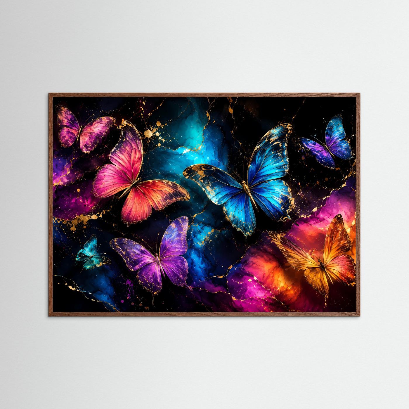 Faszinierende Schmetterlinge mit Goldakzenten | Modernes Insekten & Kunst Poster Querformat