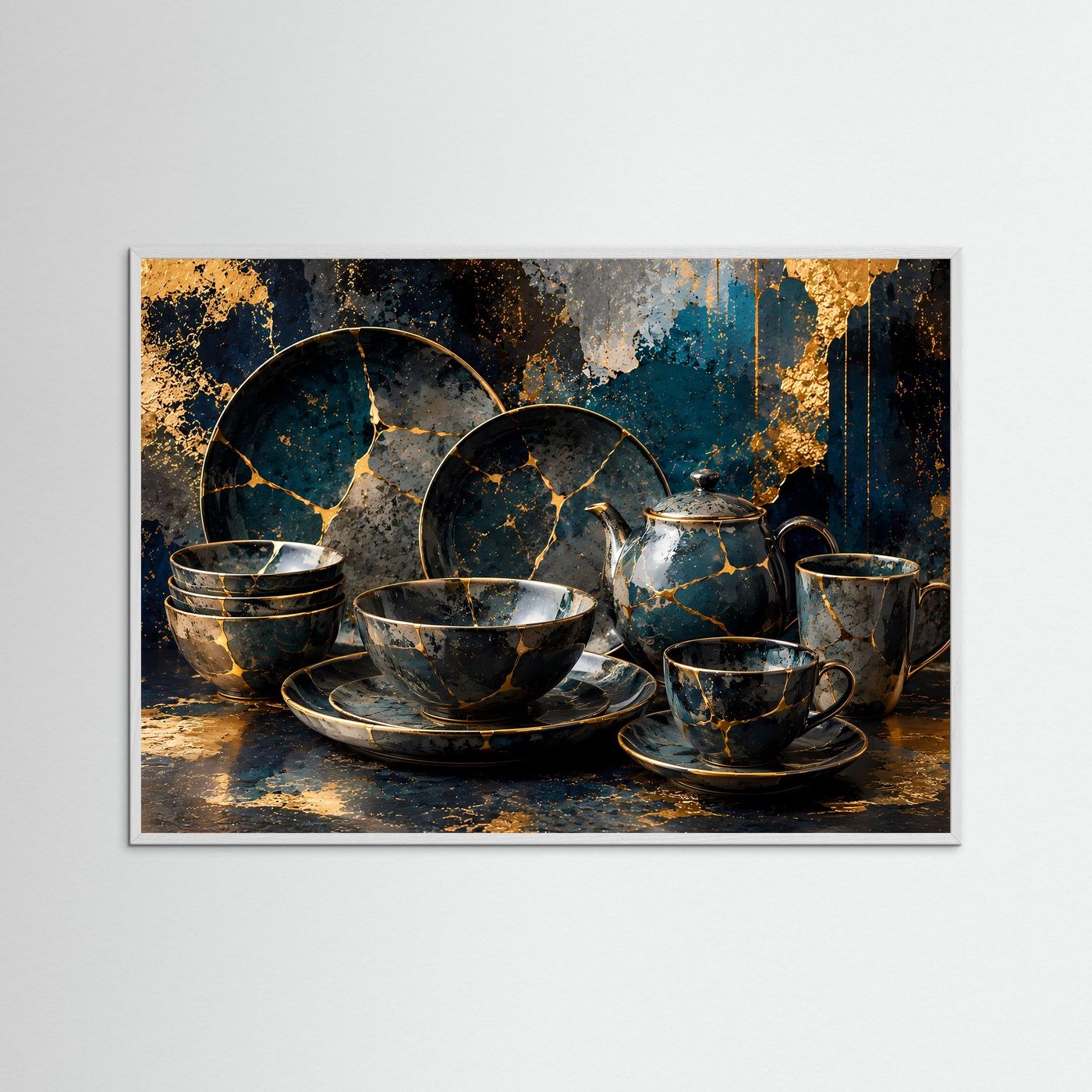 Kintsugi Ästhetik | Elegantes Geschirr & Marmor Poster mit Gold-Akzenten