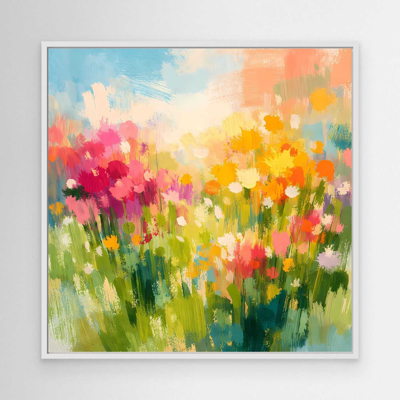 Leinwand Abstrakte Sommerwiese mit Wildblumen | Modernes Blumen Wandbild Bunt
