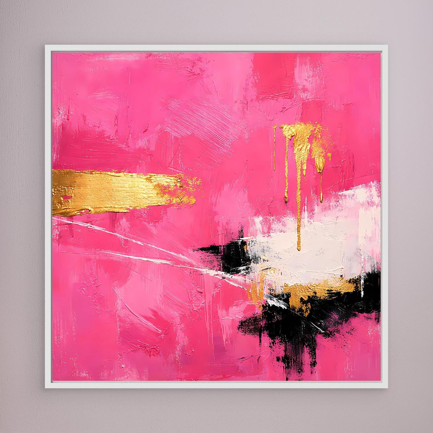 Leinwand Abstraktes Farbenspiel in Pink und Gold | Modernes Expressionistisches Wandbild