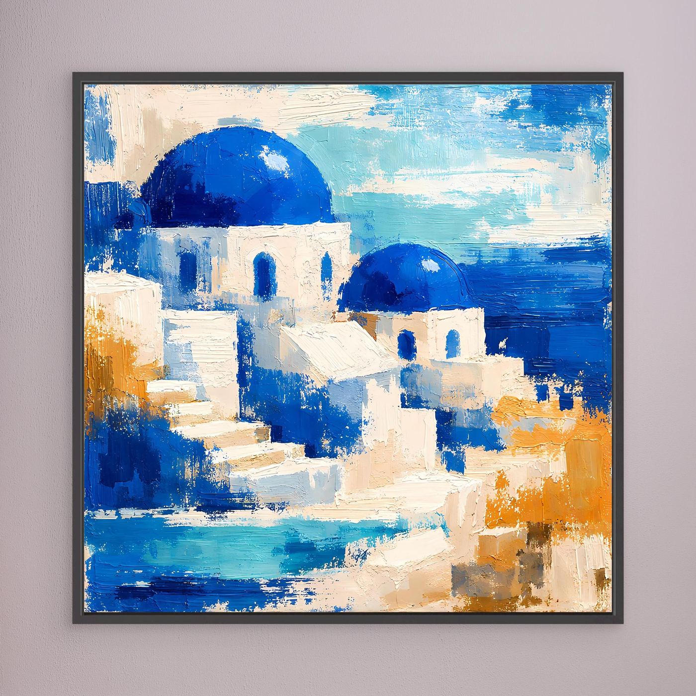 Leinwand Blau-weiße Häuser auf Santorin | Abstraktes Griechenland Wandbild