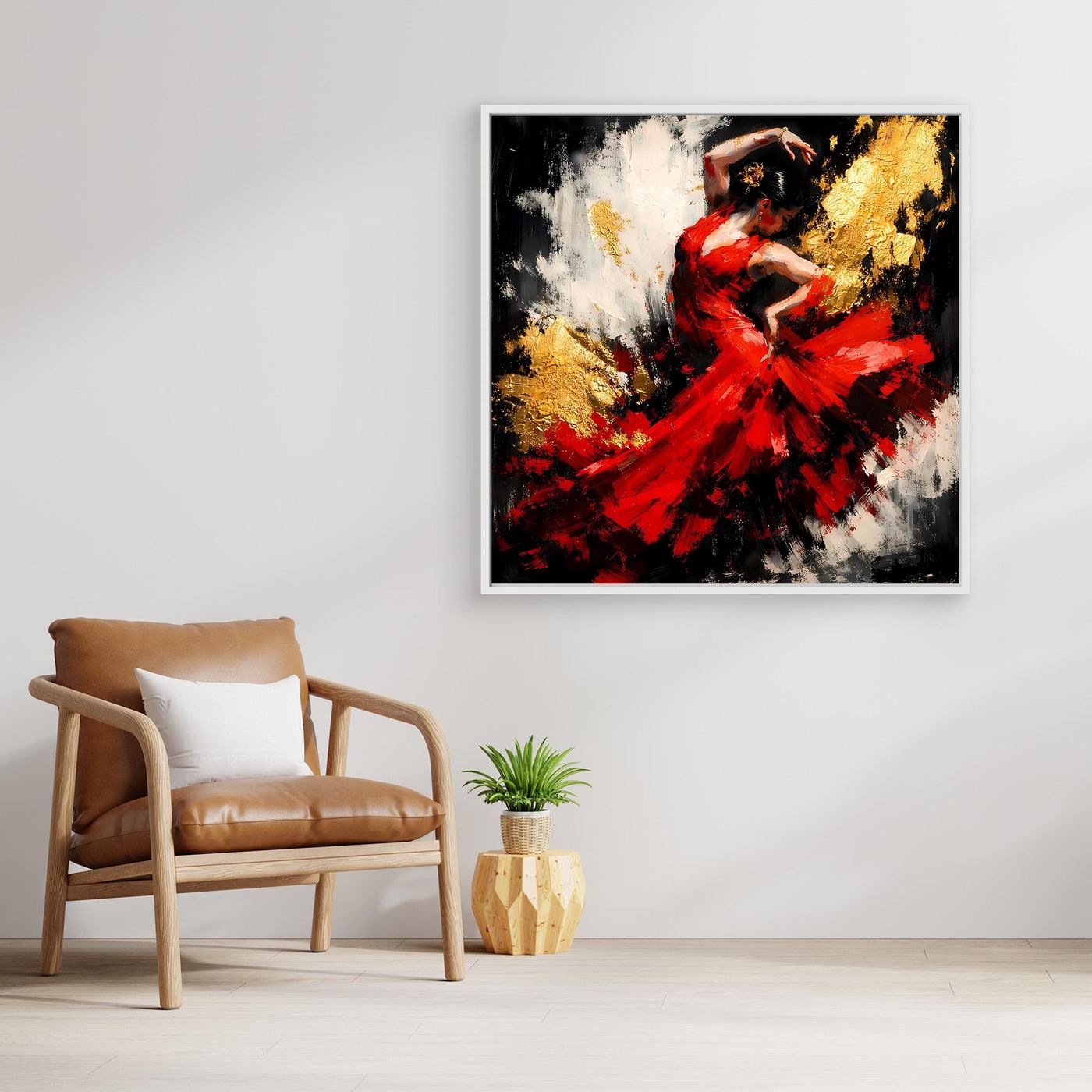 Leinwand Flamenco Tänzerin in Rot und Gold | Modernes Abstraktes Tanz Wandbild