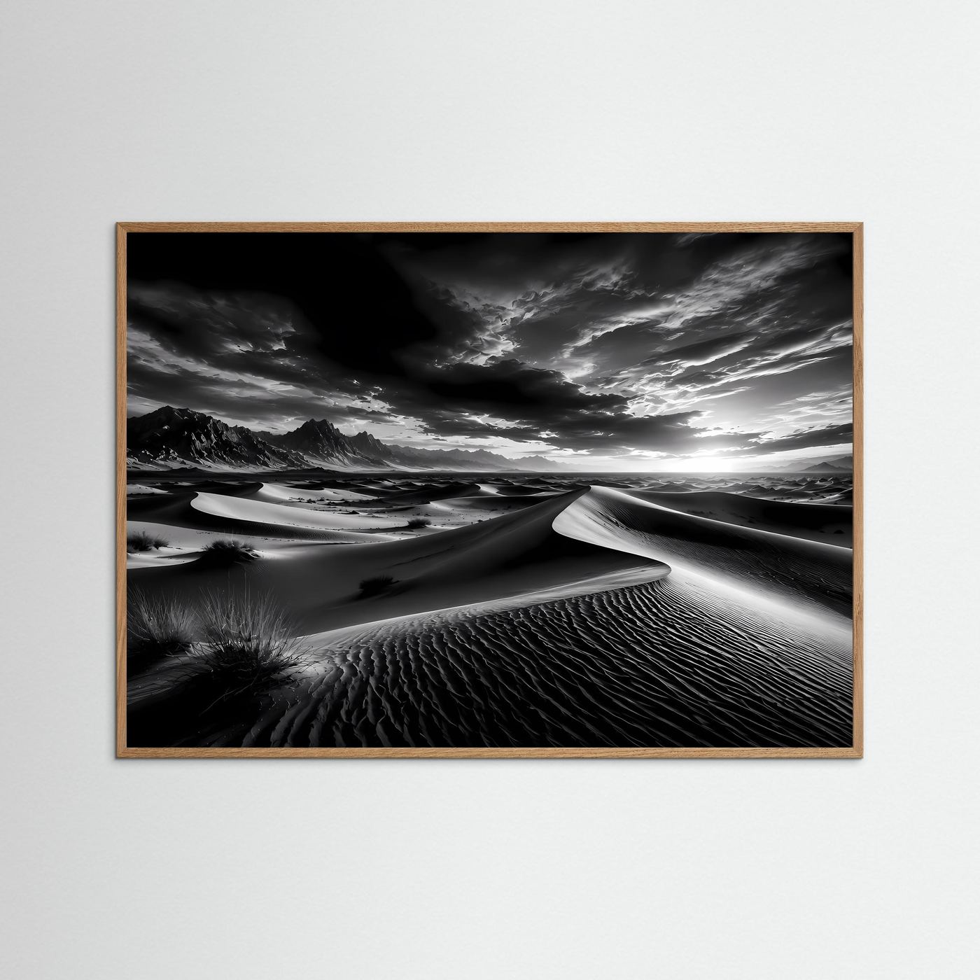 Schwarz Weiß Wüste Poster | Dünen Landschaft Wandbild | Monochrome Naturkunst | Minimalistische Wüstenfotografie | Fine Art Kunstdruck