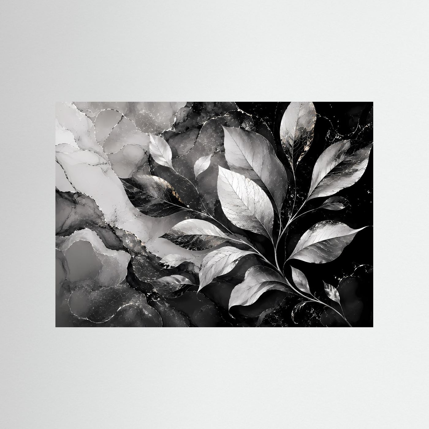 Schwarz Weiß Blätter Poster | Botanische Wandkunst | Abstrakte Natur Blätter Modernes Wandbild