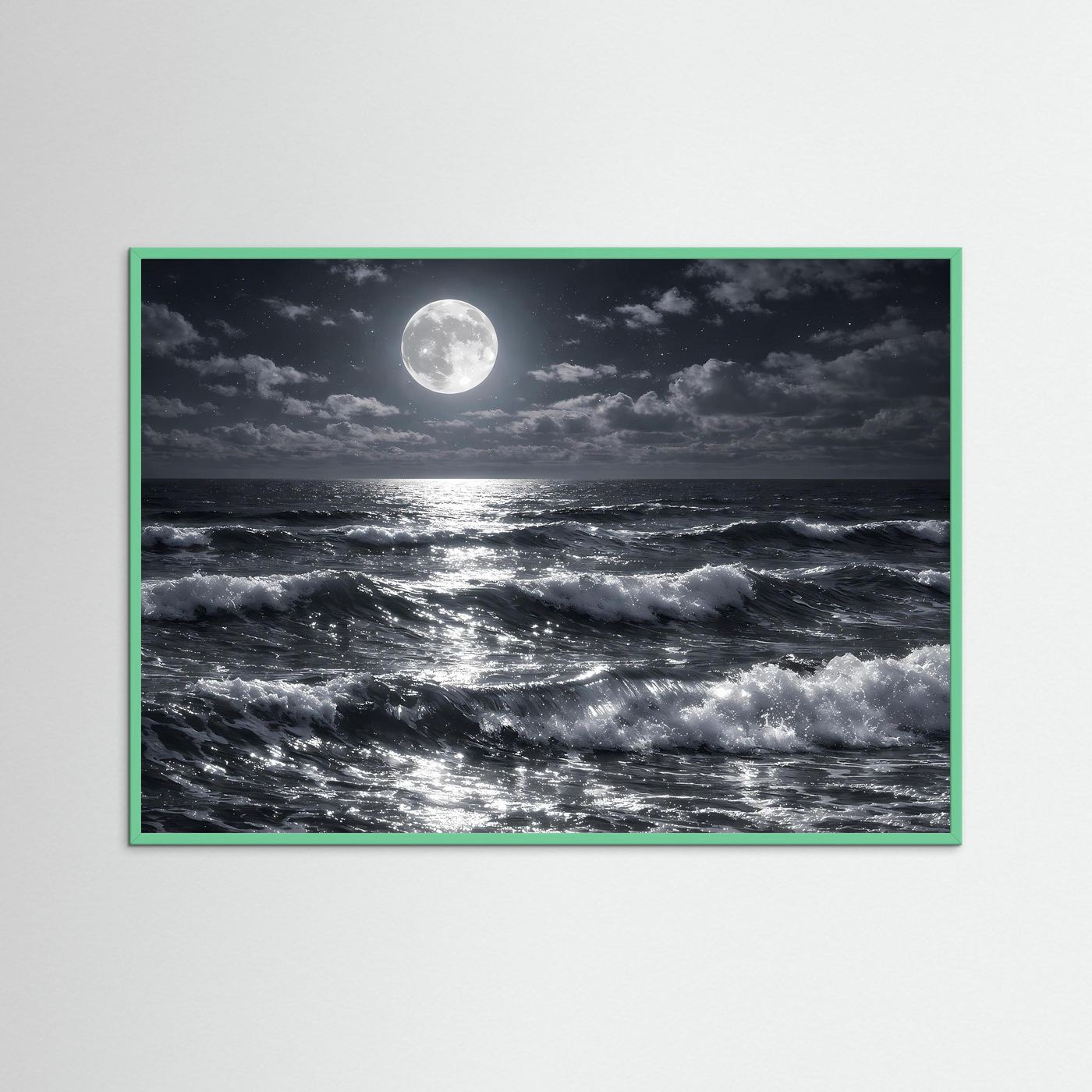 Poster Meereswellen bei Vollmond | Mystisches Nachtlandschaft Wandbild