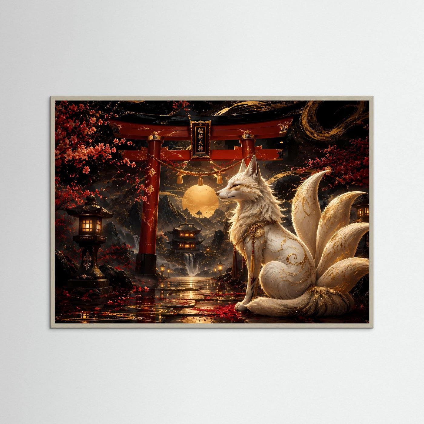 Epischer Samurai-Krieger mit Katana | Japanische Kunst & Maske Poster Querformat