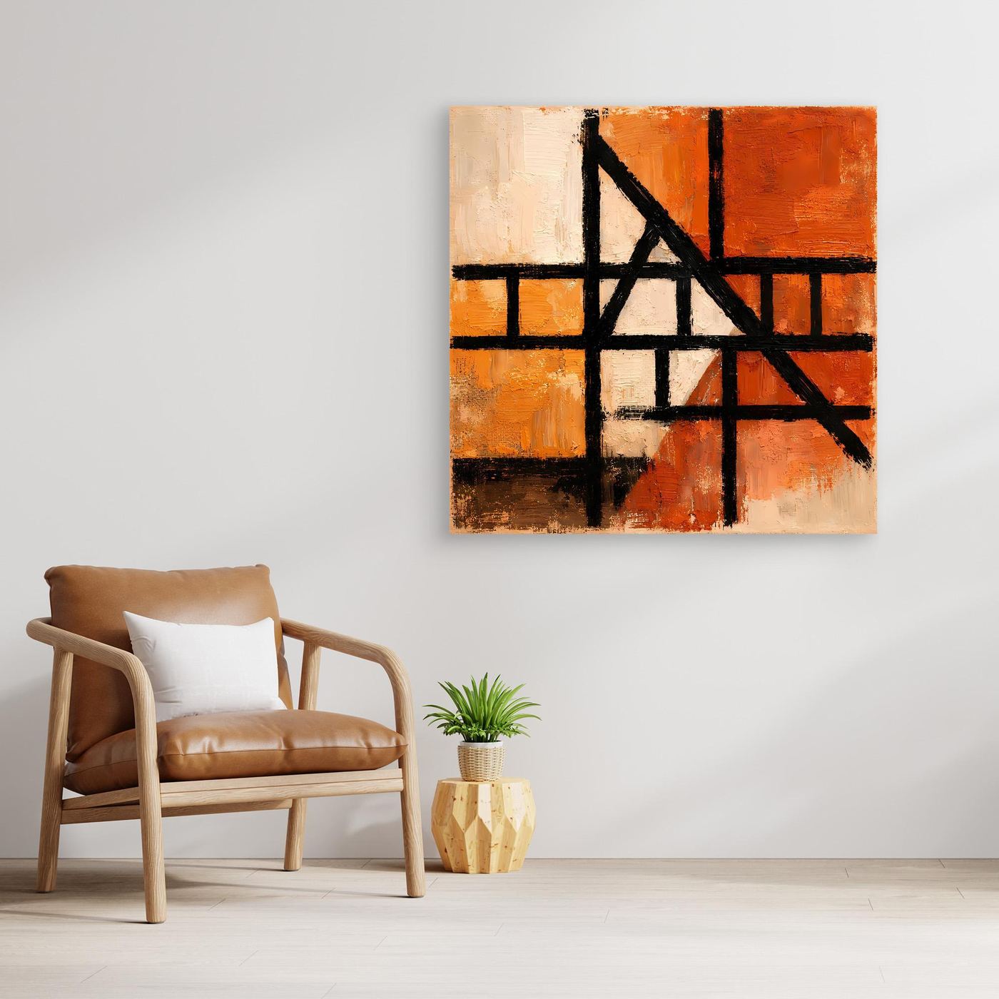 Leinwand Geometrische Linien auf Terrakotta | Abstraktes Modernes Wandbild
